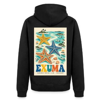 Entdecke Exuma auf den Bahamas Retro-Insel-Tagträume - Unisex Premium Bio Zip Hoodie - Schwarz - Hinten - Nico (187cm)
