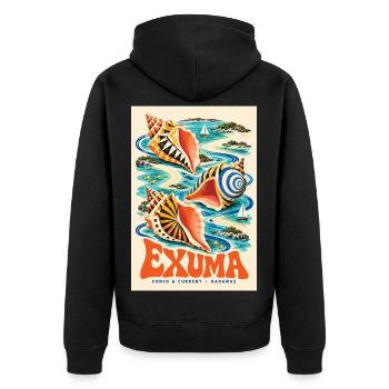 Erleben Sie Exuma auf den Bahamas – Retro-Insel-Tagträume - Unisex Premium Bio Zip Hoodie - Schwarz - Hinten - Nico (187cm)