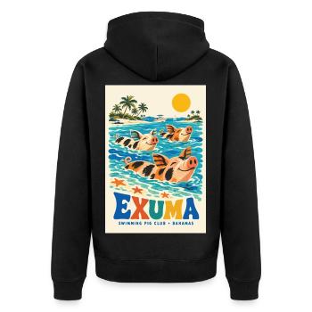 Entdecke Exuma auf den Bahamas – Retro-Insel-Tagträume - Unisex Premium Bio Zip Hoodie - Schwarz - Hinten - Nico (187cm)