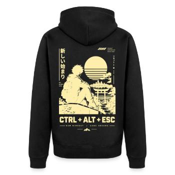 Sonnenuntergangssilhouette CTRL ALT ESC - Unisex Premium Bio Zip Hoodie - Schwarz - Hinten - Nico (187cm)