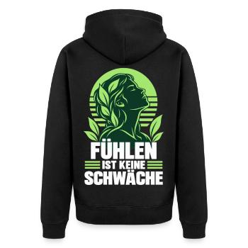 FÜHLEN IST KEINE SCHWÄCHE – Mentale Gesundheit  - Unisex Premium Bio Zip Hoodie - Schwarz - Hinten - Nico (187cm)