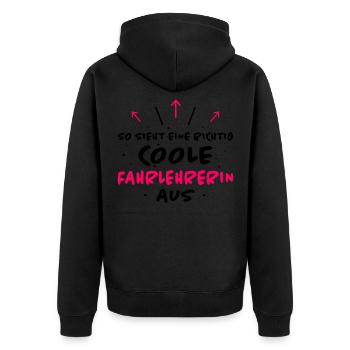 Fahrlehrerin Fahrschullehrerin Fun Spruch Geschenk - Unisex Premium Bio Zip Hoodie - Schwarz - Hinten - Nico (187cm)