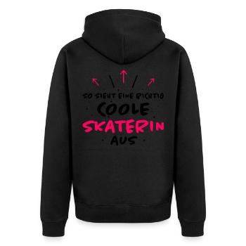 Skaterin Lustiger Spruch Skating Sprüche Geschenk - Unisex Premium Bio Zip Hoodie - Schwarz - Hinten - Nico (187cm)