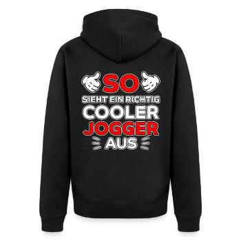 Jogger Laufen Lustiger Spruch Joggen Geschenk - Unisex Premium Bio Zip Hoodie - Schwarz - Hinten - Nico (187cm)