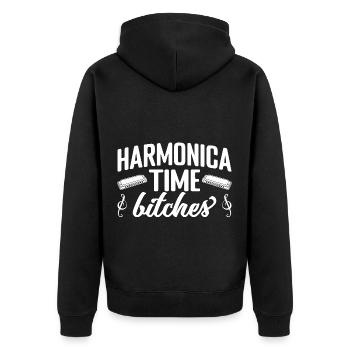 Harmonica Musican Time Bitches Harmonica - Unisex Premium Bio Zip Hoodie - Schwarz - Hinten - Nico (187cm)