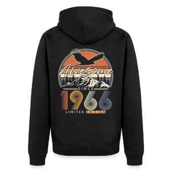 Vintage, 1966, Vintage Retro, Cadeau d’anniversaire - Veste à capuche bio Premium Unisexe - noir - Dos - Nico (187cm)