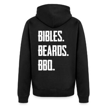 Bibles Beards BBQ - Unisex Premium Organic Zip Hoodie - black - Back - Nico (187cm)