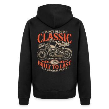 Millésime 1976 Born Moto Cadeau d’anniversaire - Veste à capuche bio Premium Unisexe - noir - Dos - Nico (187cm)