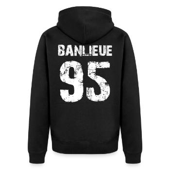 banlieue 95 - Unisex Premium Organic Zip Hoodie - black - Back - Nico (187cm)