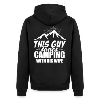 Dieser Typ liebt Camping mit seiner Frau - Unisex Premium Bio Zip Hoodie - Schwarz - Hinten - Nico (187cm)