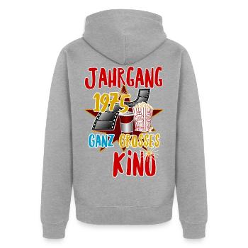 Jahrgang 1975 ganz großes Kino - Unisex Premium Bio Zip Hoodie - Grau meliert - Hinten - Nico (187cm)