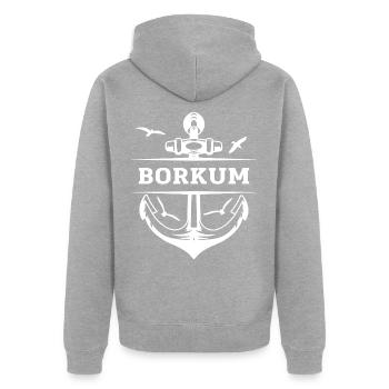 Borkum - Unisex Premium Bio Zip Hoodie - Grau meliert - Hinten - Nico (187cm)