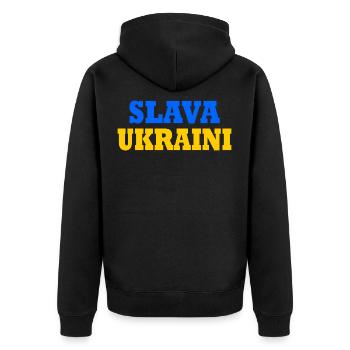 Slava ukraini - Unisex Premium Bio Zip Hoodie - Schwarz - Hinten - Nico (187cm)
