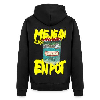Anse Méjean im Topf - Unisex Premium Bio Zip Hoodie - Schwarz - Hinten - Nico (187cm)