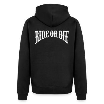 Ride or Die - Bow - Unisex Premium Bio Zip Hoodie - Schwarz - Hinten - Nico (187cm)