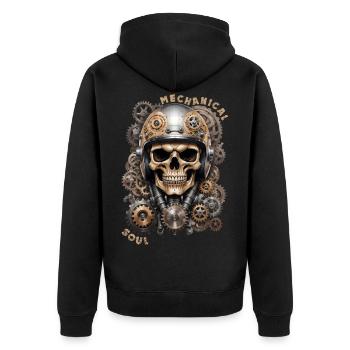 Biker Schädel Schädel Steampunk mechanisches Motorrad - Unisex Premium Bio Zip Hoodie - Schwarz - Hinten - Nico (187cm)