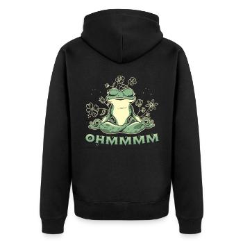 Ohmmm Meditierender Frosch Yoga Meditation Namaste - Unisex Premium Bio Zip Hoodie - Schwarz - Hinten - Nico (187cm)