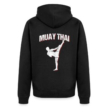 Muay Thai - Unisex Premium Bio Zip Hoodie - Schwarz - Hinten - Nico (187cm)
