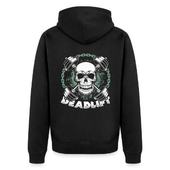 Skull Deadlift Barbell Gym Workout Fitness - Unisex Premium Organic Zip Hoodie - black - Back - Nico (187cm)