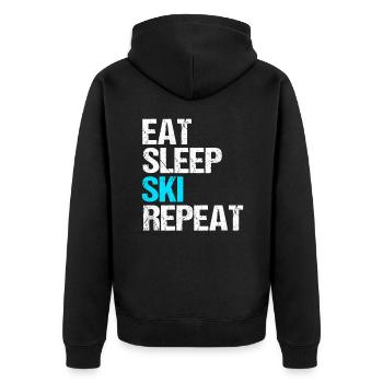 eat sleep ski repeat - Unisex Premium Bio Zip Hoodie - Schwarz - Hinten - Nico (187cm)