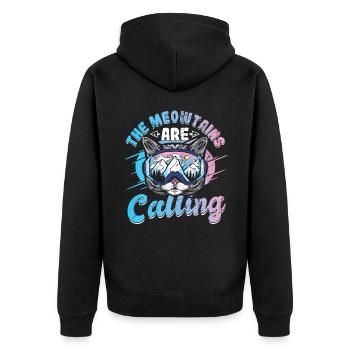 The Meowtains Are Calling Skibrille - Unisex Premium Bio Zip Hoodie - Schwarz - Hinten - Nico (187cm)
