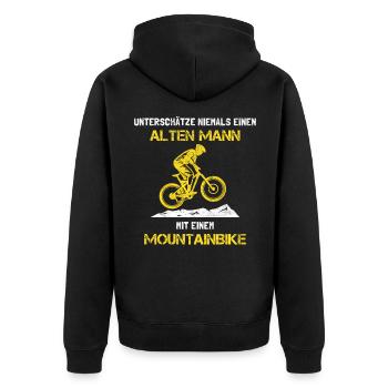Mountainbike Alter Mann Spruch - Unisex Premium Bio Zip Hoodie - Schwarz - Hinten - Nico (187cm)