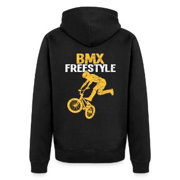 BMX freestyle - Unisex Premium Bio Zip Hoodie - Schwarz - Hinten - Nico (187cm)
