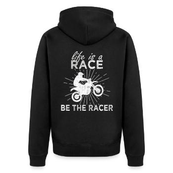 Motocross fahren Spruch - Unisex Premium Bio Zip Hoodie - Schwarz - Hinten - Nico (187cm)