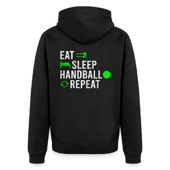 Eat Sleep Handball Repeat - Unisex Premium Organic Zip Hoodie - black - Back - Nico (187cm)