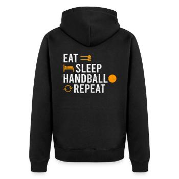 Eat Sleep Handball Repeat - Unisex Premium Organic Zip Hoodie - black - Back - Nico (187cm)