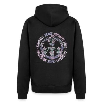 Vielfalt Gleichheit Liebe Frieden Menschenrechte - Unisex Premium Bio Zip Hoodie - Schwarz - Hinten - Nico (187cm)