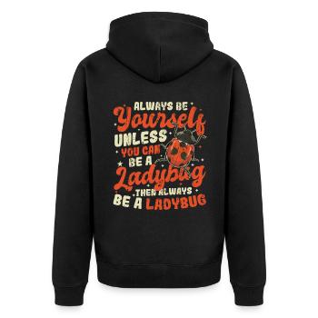 Sei immer du selbst, netter Marienkäfer - Unisex Premium Bio Zip Hoodie - Schwarz - Hinten - Nico (187cm)