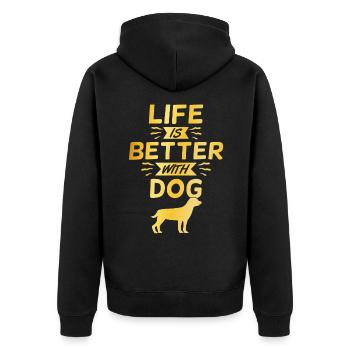 stolzer Hundebesitzer Spruch - Unisex Premium Bio Zip Hoodie - Schwarz - Hinten - Nico (187cm)