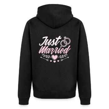 Honeymoon Bekleidung für Paare Just Married - Unisex Premium Bio Zip Hoodie - Schwarz - Hinten - Nico (187cm)