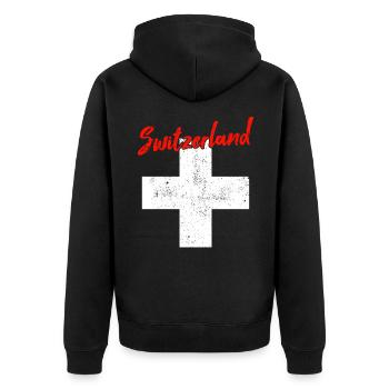 Schweiz Switzerland - Unisex Premium Organic Zip Hoodie - black - Back - Nico (187cm)