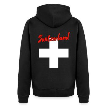 Schweiz Switzerland - Unisex Premium Organic Zip Hoodie - black - Back - Nico (187cm)