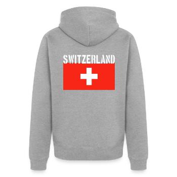 Schweiz Flagge - Unisex Premium Bio Zip Hoodie - Grau meliert - Hinten - Nico (187cm)