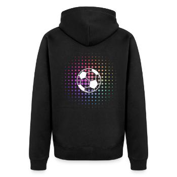 cooles Fußball Logo - Unisex Premium Bio Zip Hoodie - Schwarz - Hinten - Nico (187cm)