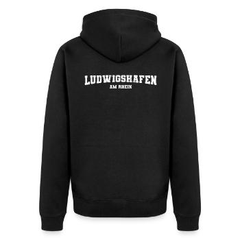 Ludwigshafen am Rhein - Unisex Premium Bio Zip Hoodie - Schwarz - Hinten - Nico (187cm)