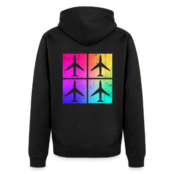 Flugzeug Flugzeugliebhaber buntes Logo - Unisex Premium Bio Zip Hoodie - Schwarz - Hinten - Nico (187cm)