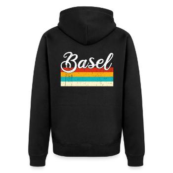 Basel Retro Vintage - Unisex Premium Bio Zip Hoodie - Schwarz - Hinten - Nico (187cm)