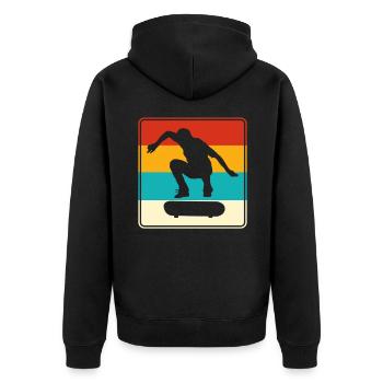 Skaten Skating Logo Retro - Unisex Premium Bio Zip Hoodie - Schwarz - Hinten - Nico (187cm)