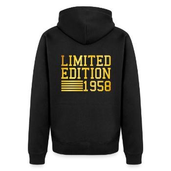 Geburtstag Limited Edition 1958 - Unisex Premium Bio Zip Hoodie - Schwarz - Hinten - Nico (187cm)
