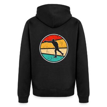 Boxen Retro Logo - Unisex Premium Bio Zip Hoodie - Schwarz - Hinten - Nico (187cm)