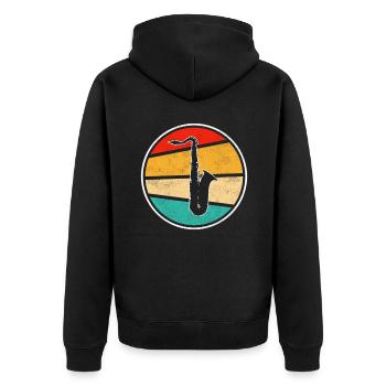 Saxophon Retro - Unisex Premium Bio Zip Hoodie - Schwarz - Hinten - Nico (187cm)