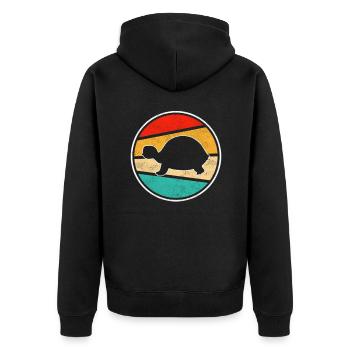 Turtle Retro - Unisex Premium Organic Zip Hoodie - black - Back - Nico (187cm)