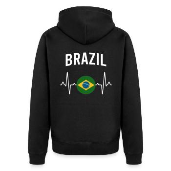 Brasilien Herzschlag - Unisex Premium Bio Zip Hoodie - Schwarz - Hinten - Nico (187cm)