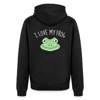 Frösche Ich liebe meinen Frosch Kröte Geschenk - Unisex Premium Bio Zip Hoodie - Schwarz - Hinten - Nico (187cm)