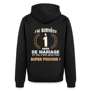 Marié depuis 1 an humour mariage - Veste à capuche bio Premium Unisexe - noir - Dos - Nico (187cm)