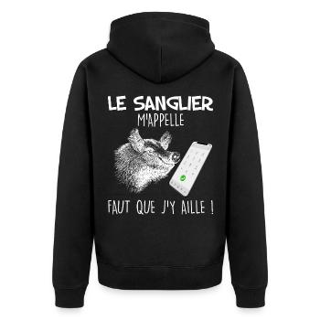 Le sanglier m'appelle cadeau pour papy chasseur - Veste à capuche bio Premium Unisexe - noir - Dos - Nico (187cm)